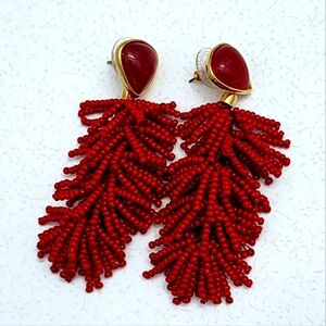 Stella & Dot red tassel earrings